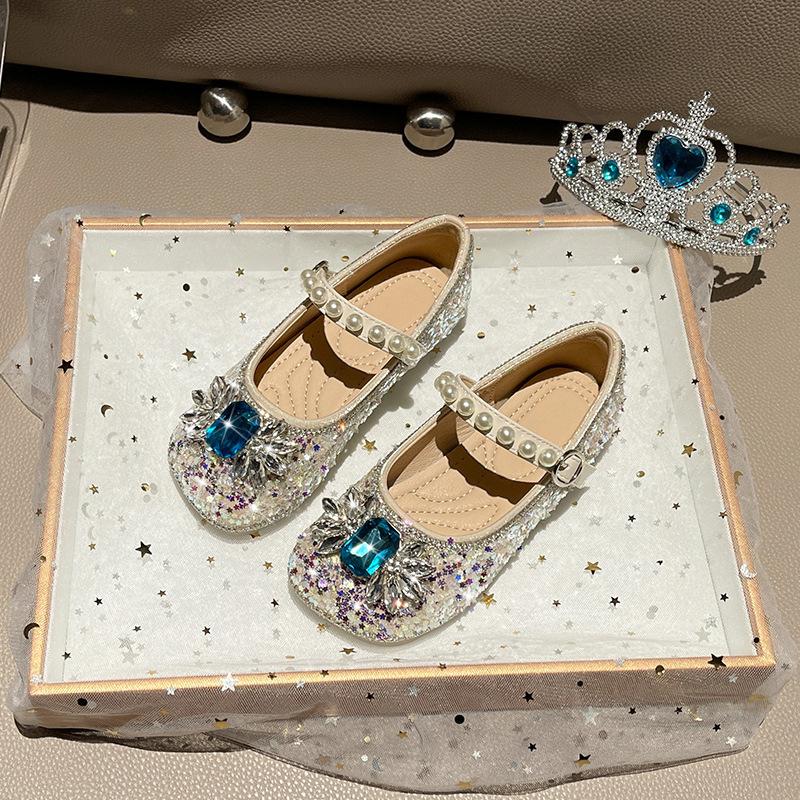 

Girls Princess Spring and Autumn New Style Medium and Large Children s Rhinestone Sparkling Little Leather Shoes Versatile Trendy Flats for Kids 23 бежевый