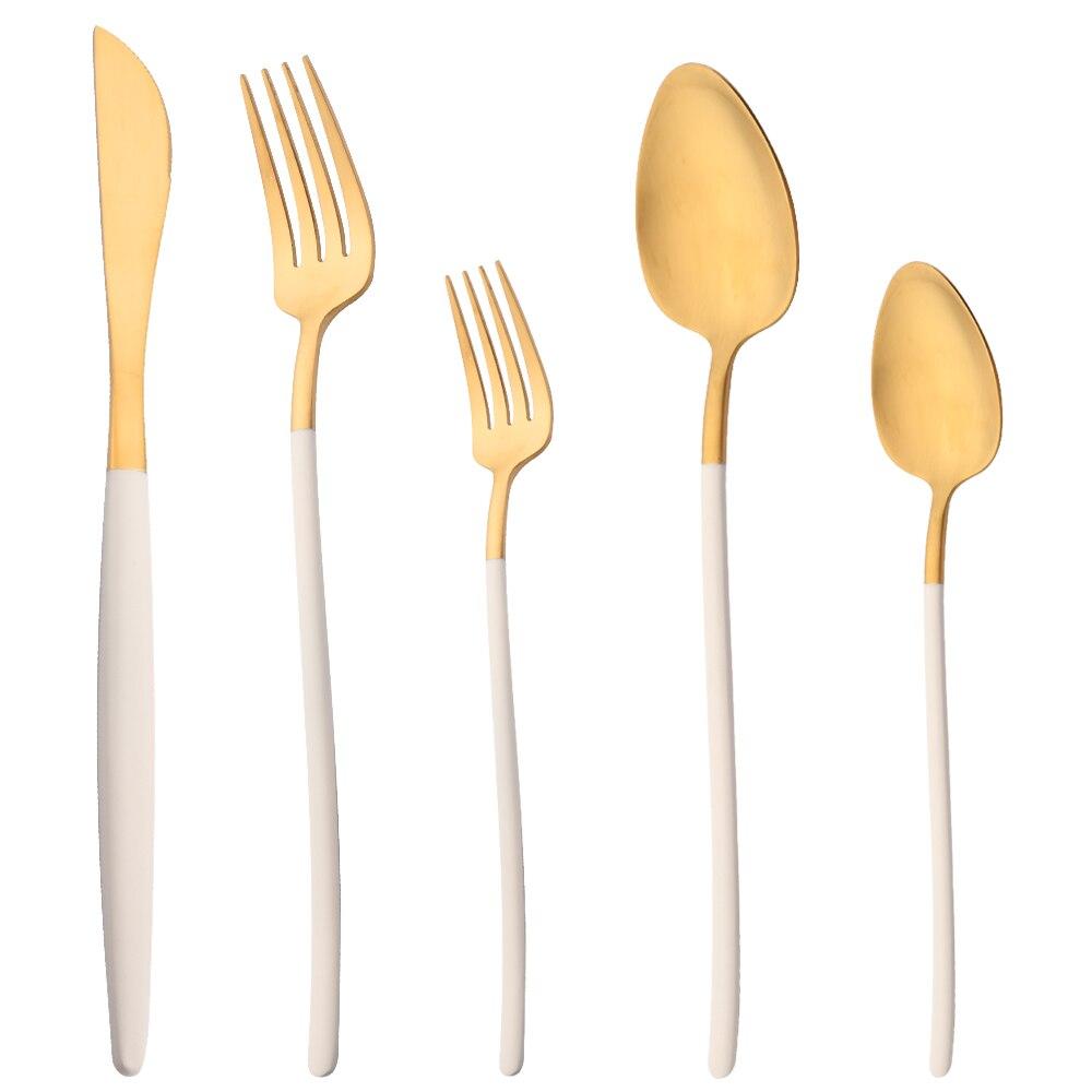 Sada 5 kusů nádobí Matné příbory Modré zlato Nůž Dezertní vidlička Lžíce Sada příborů z nerezové oceli 18/10
