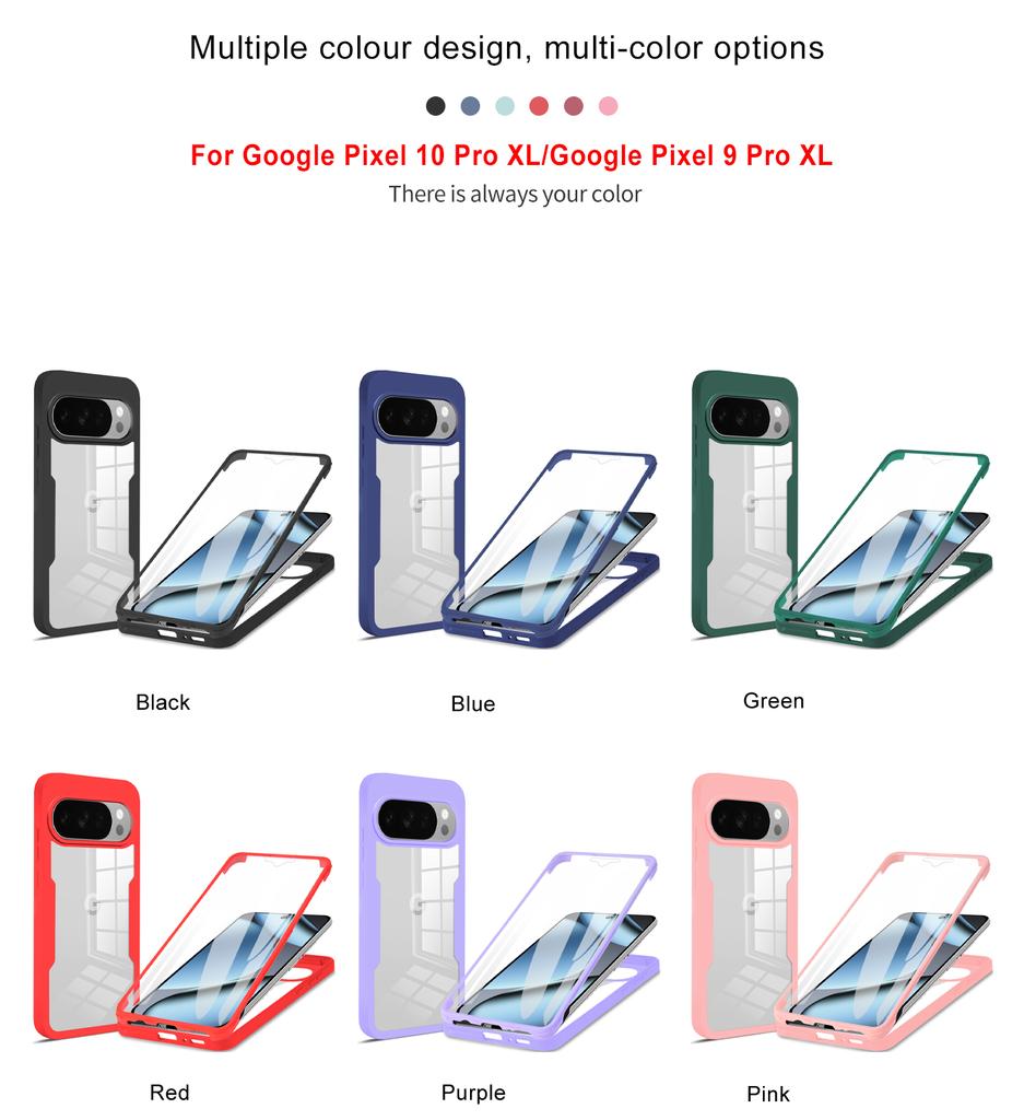 360 Full Body Screen Protector Transparent Phone Case for Google Pixel 10 9 Pro XL 10Pro XL PC+TPU+Acrylic Shockproof Cover