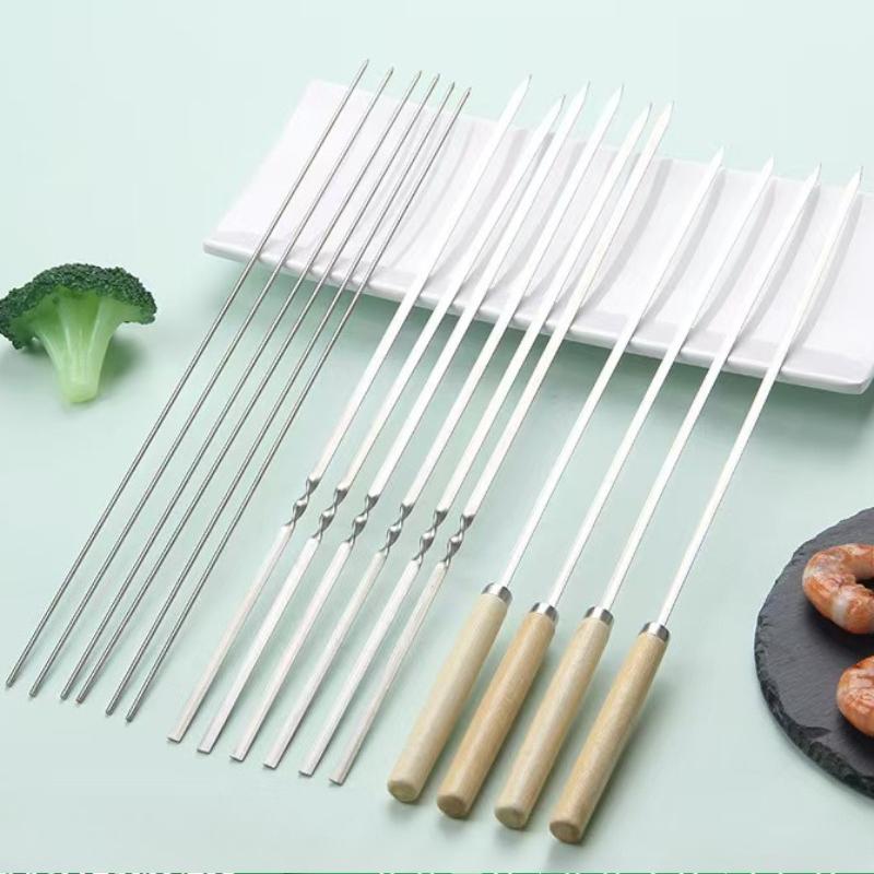 304 Stainless Steel Skewers For Barbecue Kebab Sticks Reusable Meat Skewers Round Rods For Outdoor Grilling