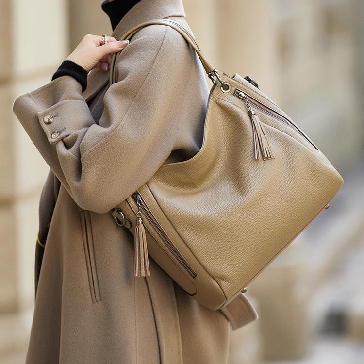 Leather Women's Bag, Soft Handbag, Laid-back Style, Large Capacity, Daily Commuting Women's Single-shoulder Bag, Tote Bag
