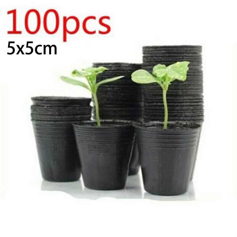 Black Plastic Pots for Garden 100 Pack Designed for Optimal Plant Growth