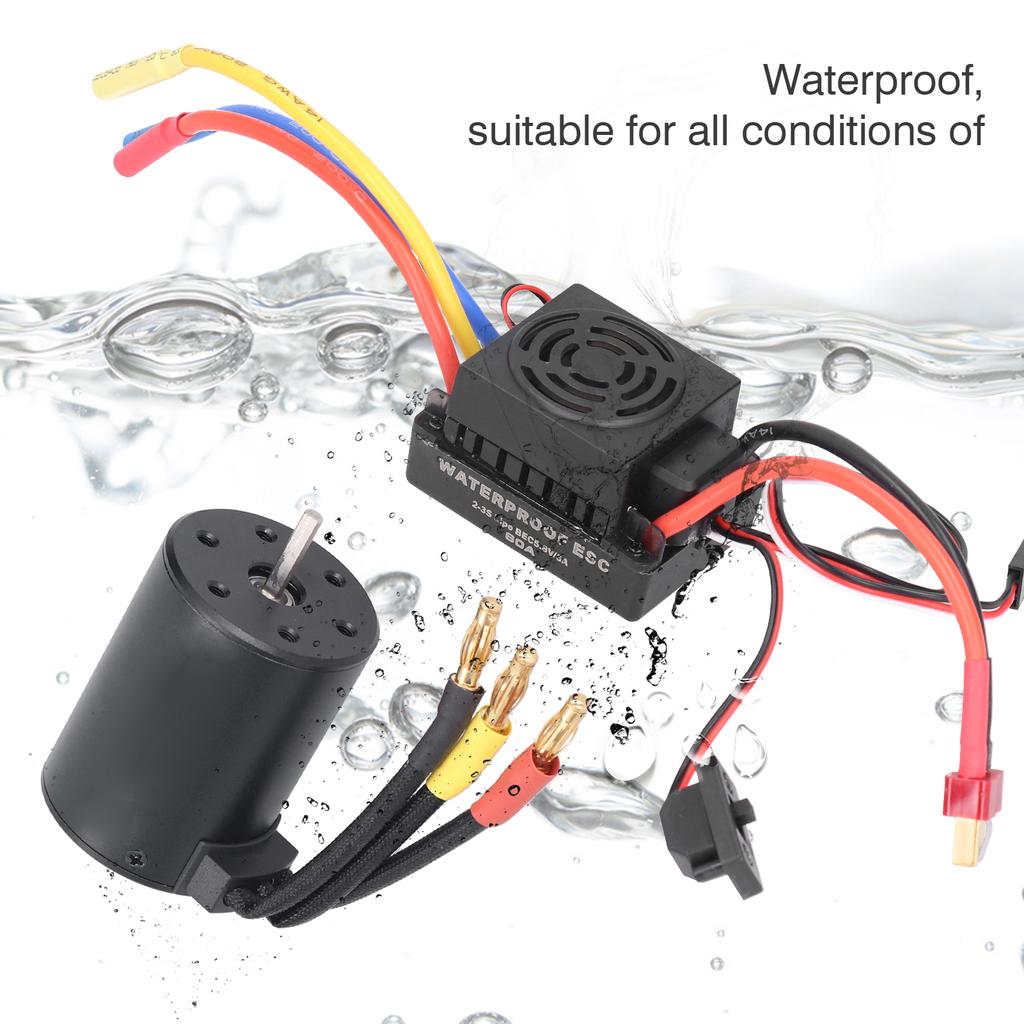 3650 Waterproof 3900KV Brushless Motor 60A Brushless ESC Parts Set for 1/10 RC Car