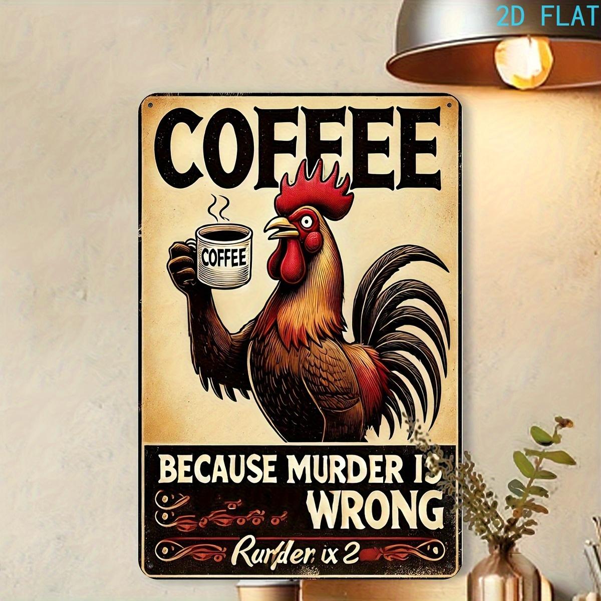 Retro Humorous Coffee Rooster Metal Wall Art Sign Vintage Iron Home Decor for Cafe Bar Garage Outdoor No Electricity 20x30cm(7.8x11.8inch)