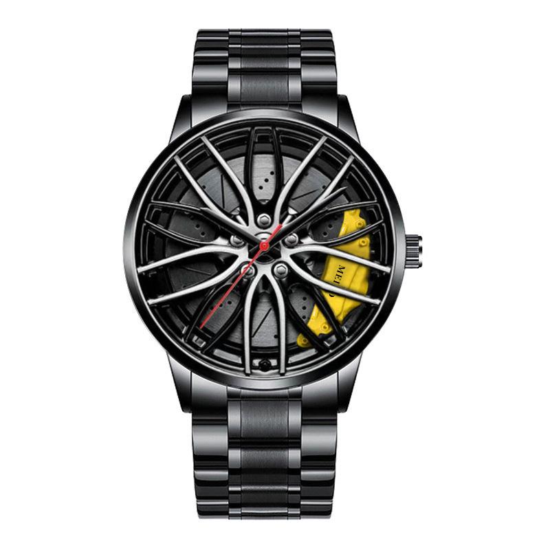 Trendy Men's Sports Car Wheel Hub Design Watch with 3D Racing Elements