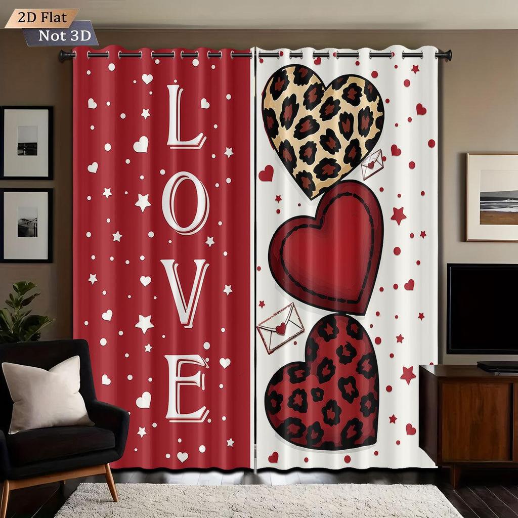 Valentine's Heart Digital Print Blackout Curtains, Customizable Polyester with High-Precision Sun Protection.