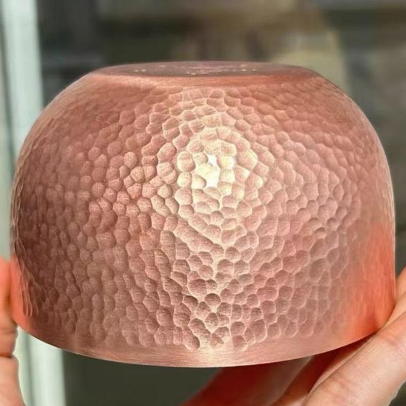 Handcrafted Vintage Red Copper Bowl,Engraving Hammer Texture Home Breakfast Cheese Tableware,10 cm Snack Bowl Table Decoration