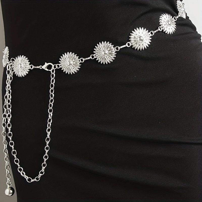 Daisy Decorated Metal Flower Carved Waist Chain Women Fashion Jewelry Waist