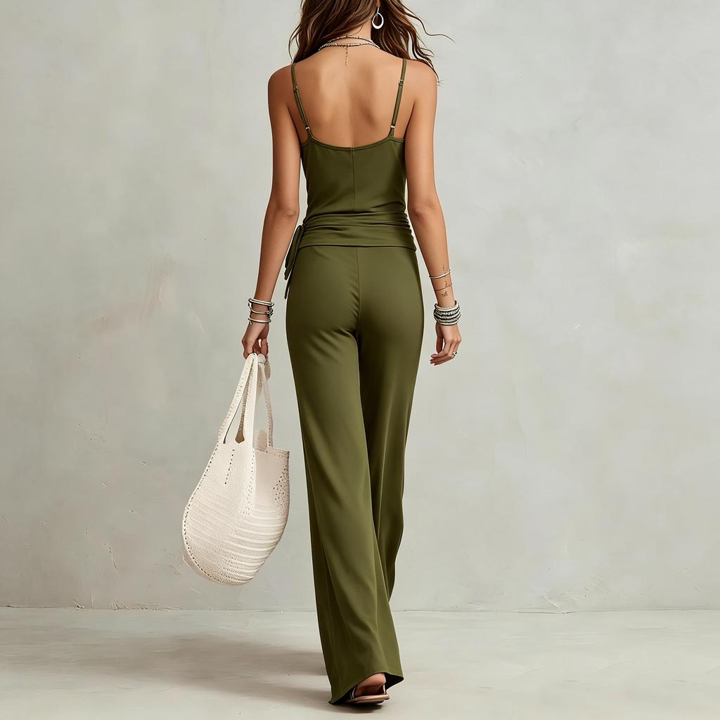 Women Casual Two Piece Set Sleeveless Tank Top with High Waist Wide Leg Pants Lounge Wear Summer Outfit