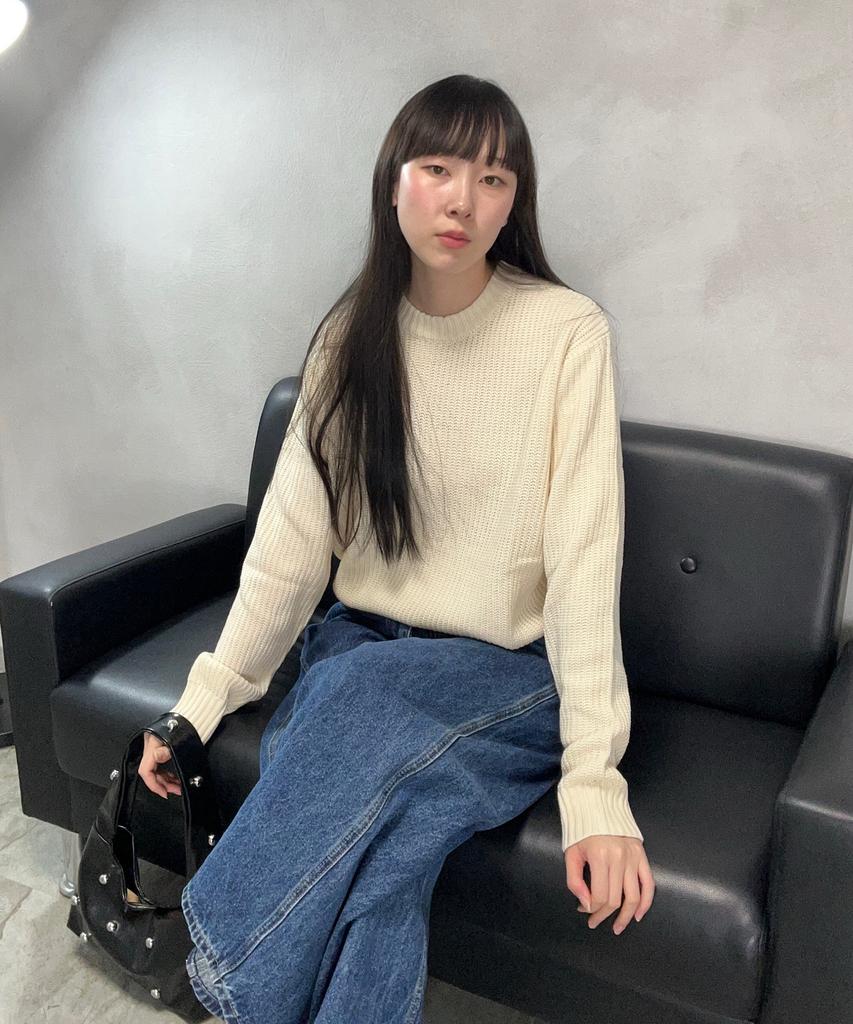 BLOND9 Crew Neck Rib Knit Sweater_Ivory