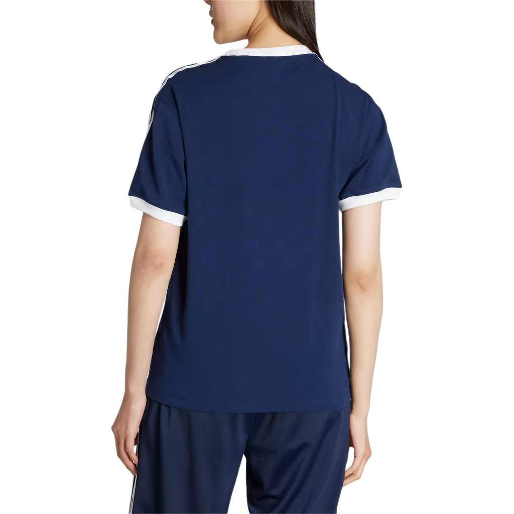 adidas Originals Striped Logo Crew Neck Short Sleeve Regular T-Shirt Women Tops Night-Blue JY4852