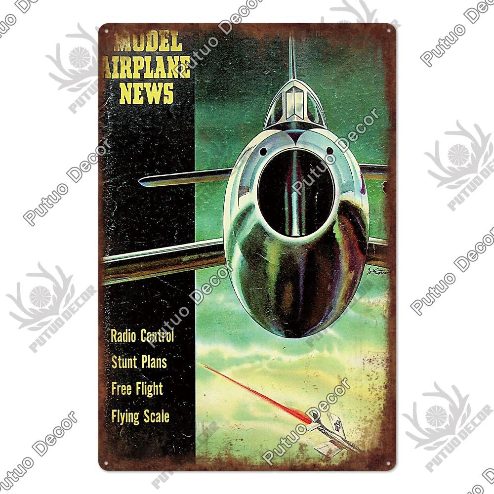 Putuo Decor Fighter Plane Vintage Tin Sign Plaque Metal Plate Retro Posters Wall Art Decoration for Garage Man Cave Pub Bar Club