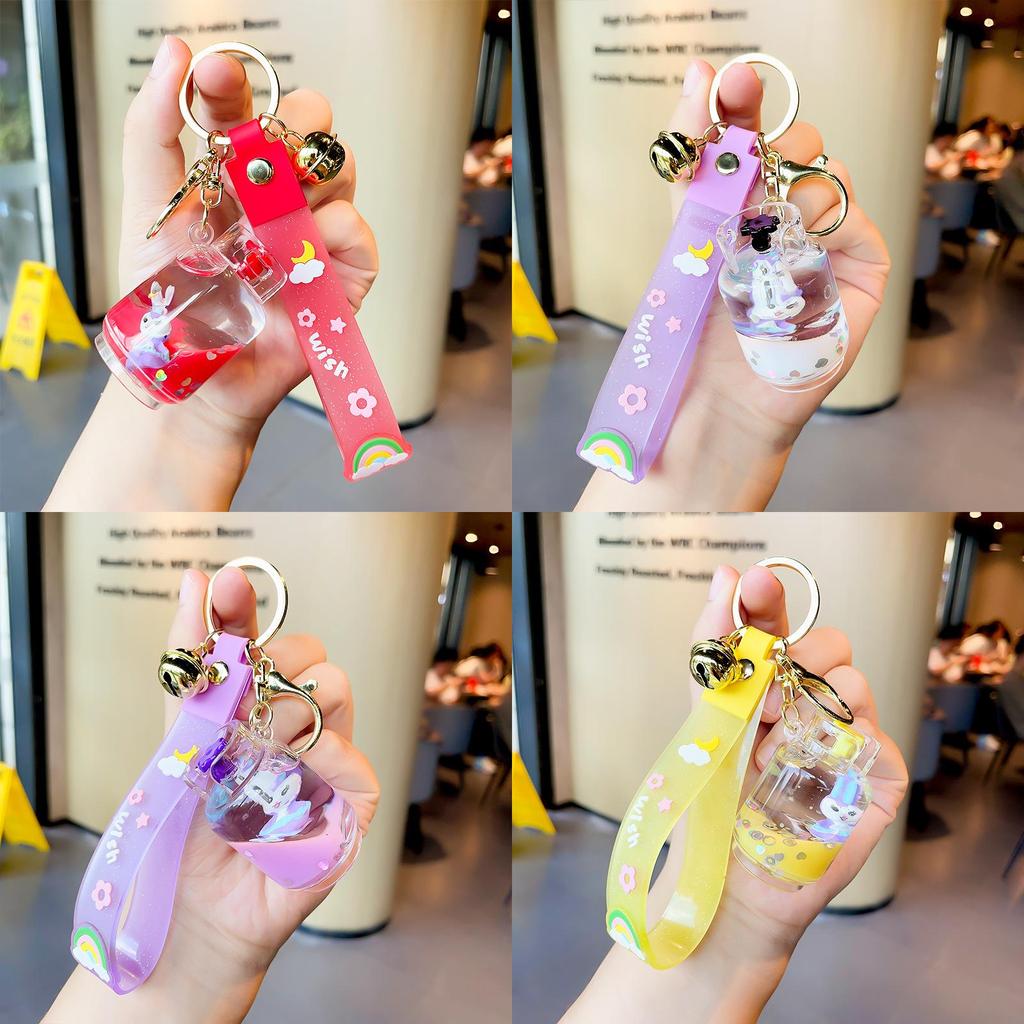Charming Acrylic Keychain With Liquid Drift Bottle Design For Bags And Cars
