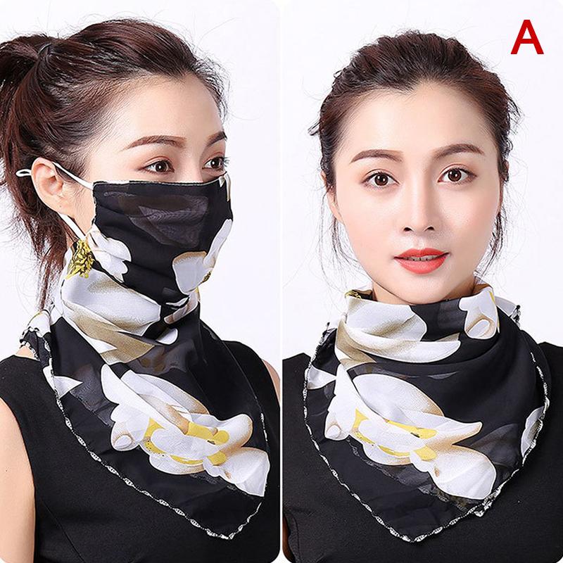 1Pc Summer Women Mask Scarf Sun Protection Mask Outdoor Riding Dustproof Cycling Running Ear Hangers Silk Scarf Handkerchief