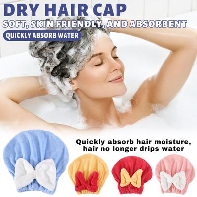 Bow Tie Dry Hair Cap Super Absorbent Quick Dry Coral Velvet Princess Shower Cap Female Thickened Dry Hair Towel Free Blow Wrapped Head Towel