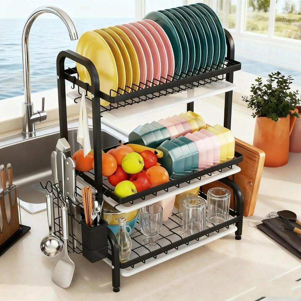 Stable Structure Multi-layer Dish Drying Rack Chopsticks Organizer  Cooking Area
