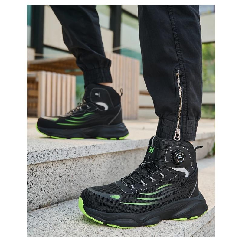 Men's Safety Shoes High Top Work Safety Shoes Steel Toe Sneakers Rotation Button Anti-smash Antipuncture Steel  Safety Boots