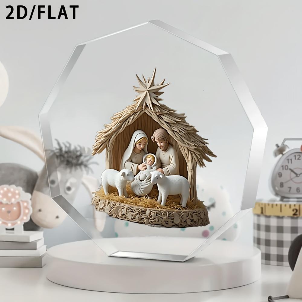 

Acrylic Nativity Scene Ornament - Bohemian Style Mary, Joseph & Youngsters Figurine with Shepherds, Starry Night Sky & Caves, Perfect for Christmas 10*10cm