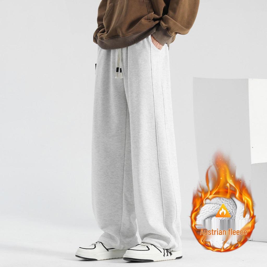 Men's Korean Relaxed Wide-Leg Velvet Sweatpants for Autumn and Winter