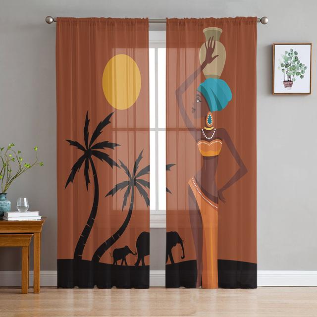 African Women Bottle Sheer Window Curtains For Living Room Bedroom Girls Room Decoration Tulle Curtains