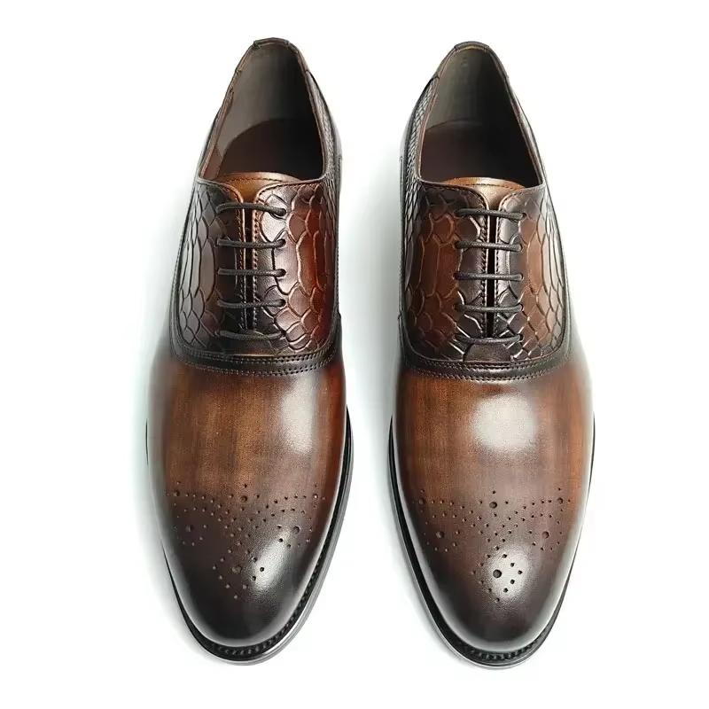 Fashion Men's Genuine Leather Oxford Dress Shoes Lace-Up Formal Shoes for Wedding, Business & Party Classic Fashion Trend Non-Slip Sole