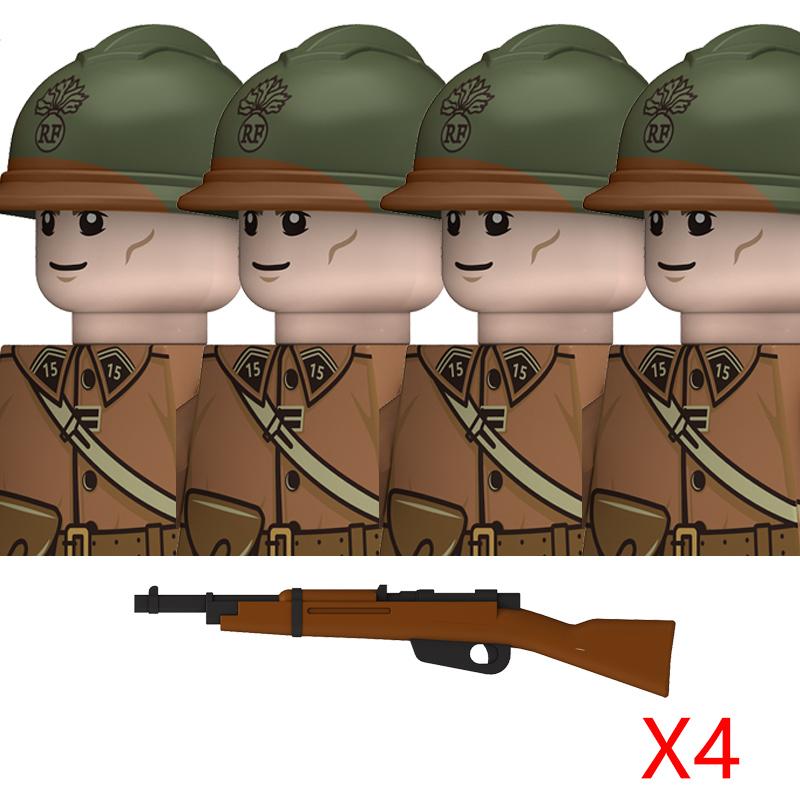 Non-Toxic Ww2 French Military Soldeirs Building Blocks Italy Warrior Italian Infantry Officer Gun Helmet Army War Weapon Bricks Toys Gift