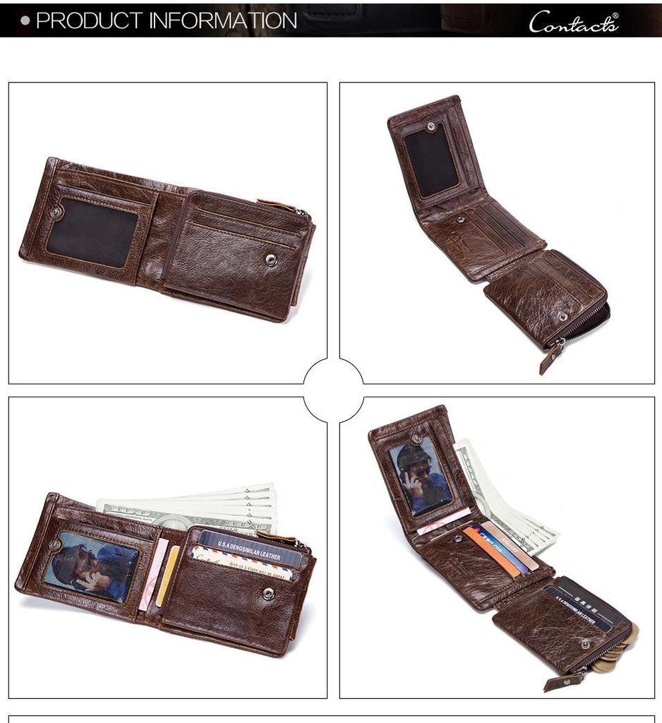 Black Angel Retro Crazy Horse Leather Tri-Fold Men's Wallet - Horizontal Design
