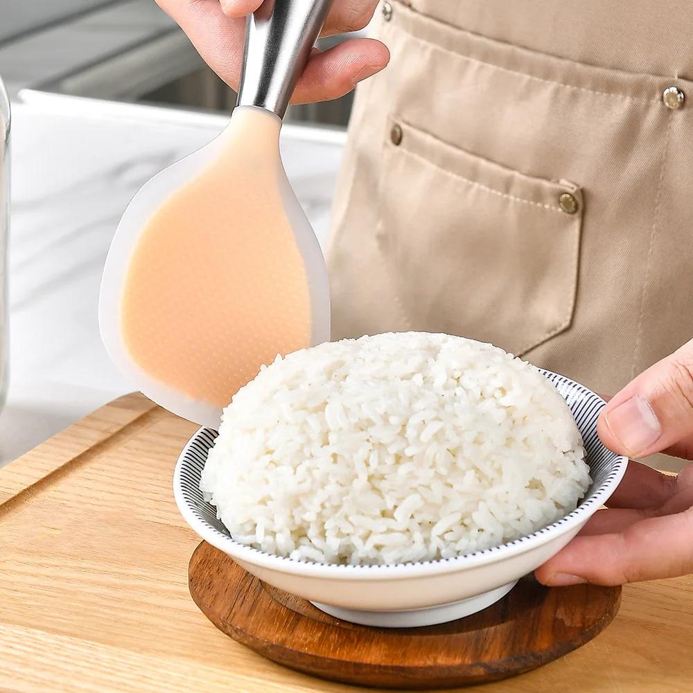 2Pcs Food Grade Silicone Rice Spoon Household Non Stick Pot Cooking Spoon High-temperature Resistant Kitchen Tools