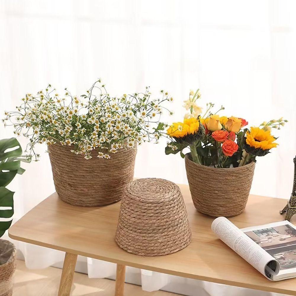 1Pcs Rattan Straw Flower Pot Basket For Garden Terraces Woven Plant Flower Basket