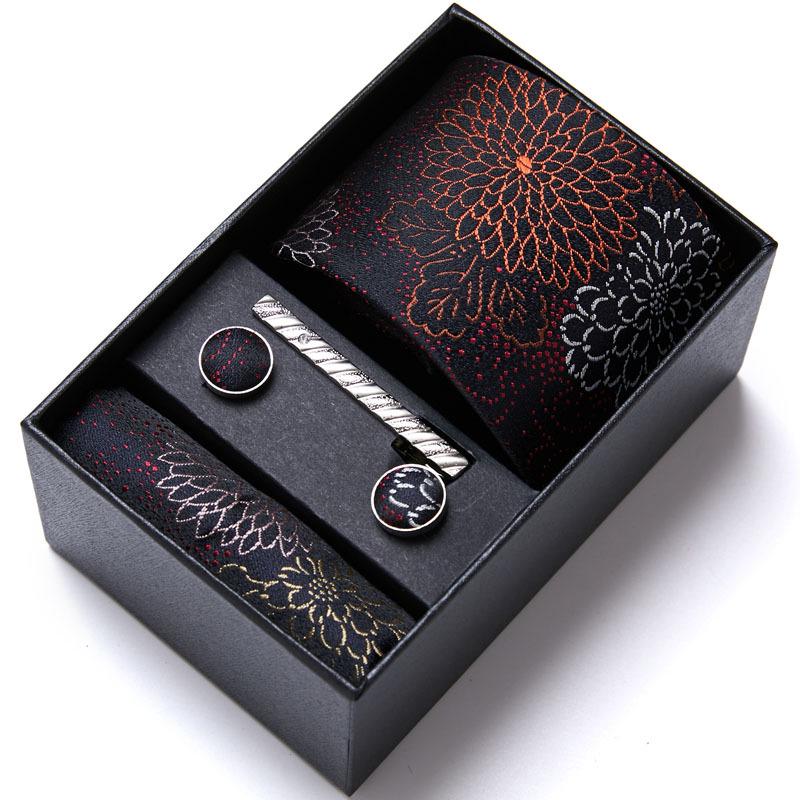 Men's Six-Piece Solid Color Polyester Silk Jacquard Tie Set with Custom Logo