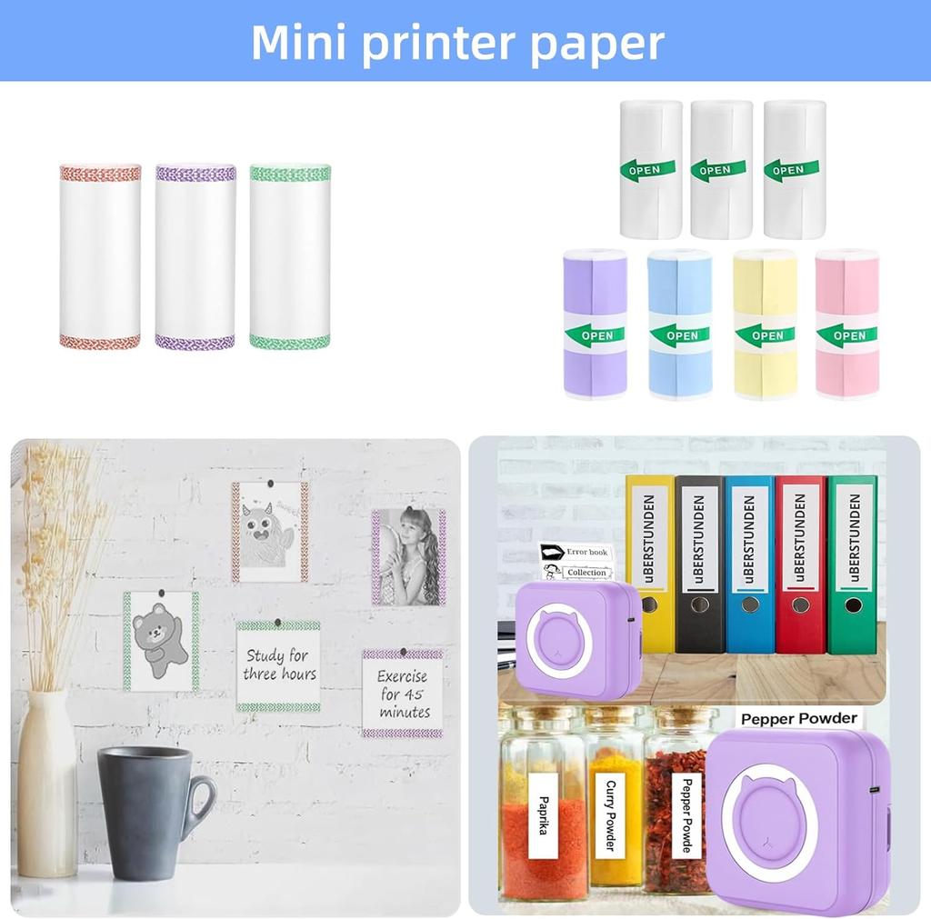 10 Rollen Thermo-Mini-Sticker-Druckerpapier, 57 mm x 25 mm, Mini-Taschendrucker-Stickerpapier für die meisten Kinder-Sofortbildkameras, Kamera-Mini-Druckerpapier