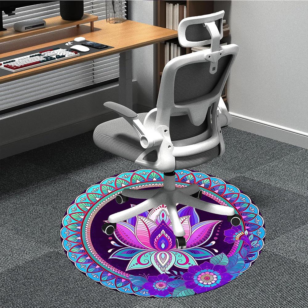 

1pc Lotus MandalaChair Carpet for Office, Indoor Non-Slip Washable Polyester Fiber Carpet, Mat For Office, Machine Washable 80cm