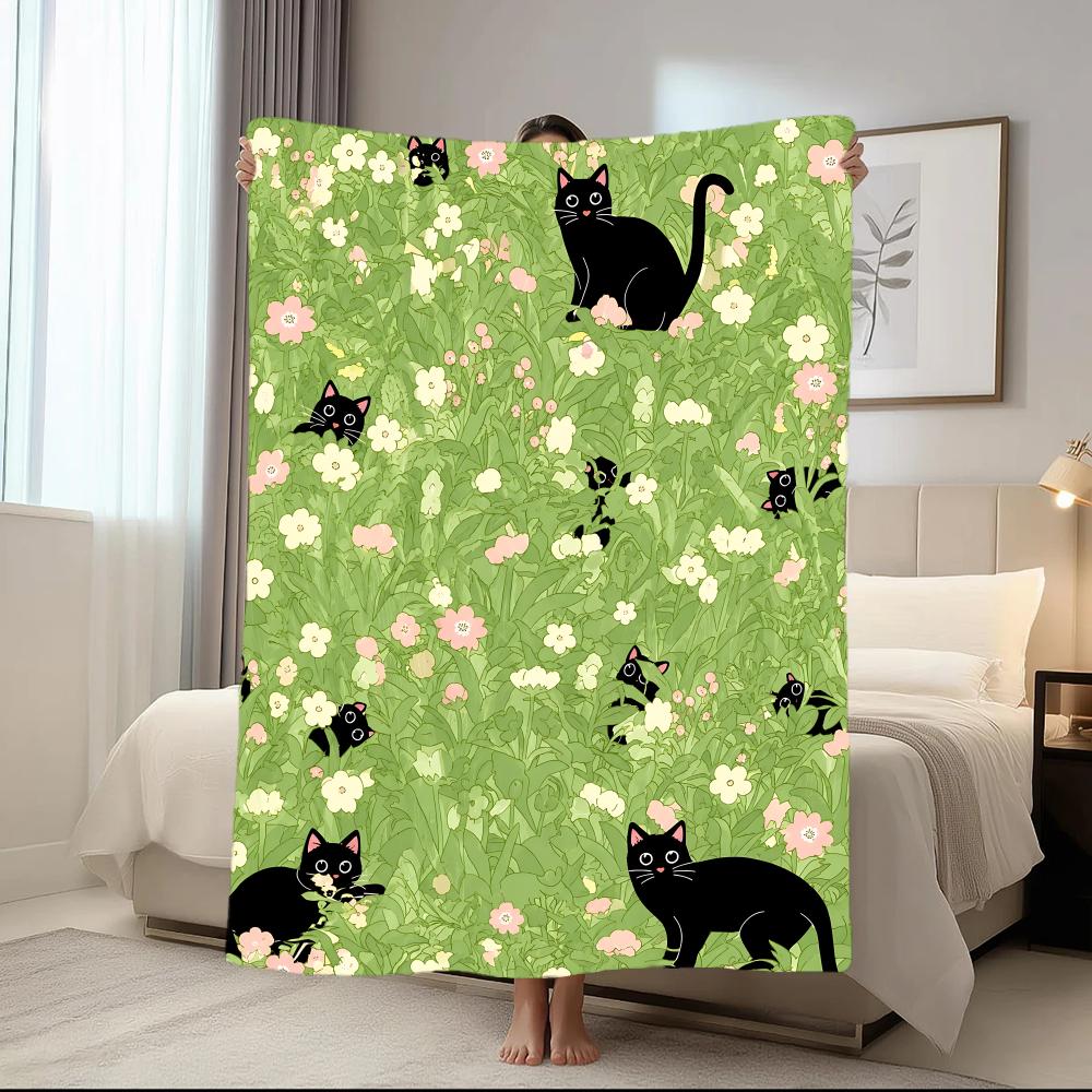 FloralBlackCat Throw Short Plush Throw Blanket Soft Skin-Friendly Multi-Scene Home Office