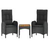 Vidaxl 3-Cz. Garden Lounge Set, Cushions, Black PE Rattan