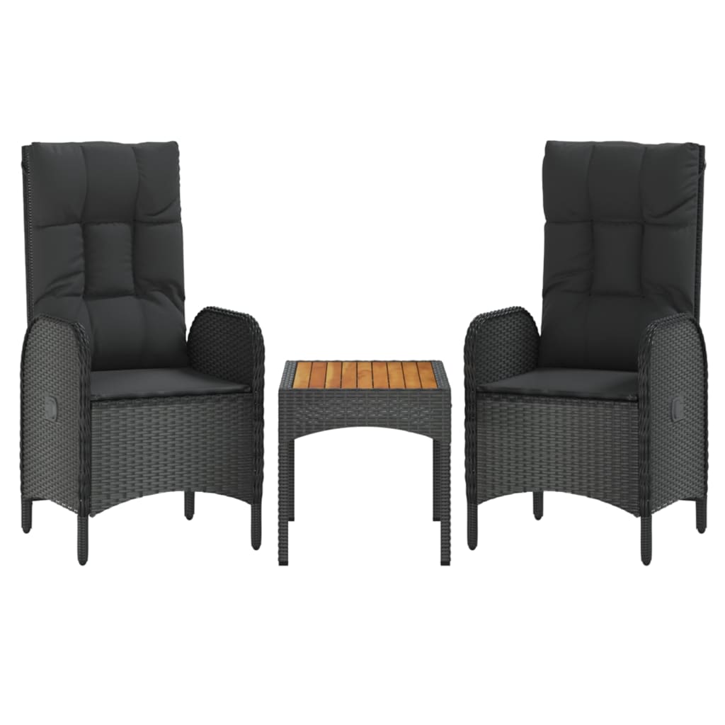 Vidaxl 3-Cz. Garden Lounge Set, Cushions, Black PE Rattan