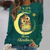 Cartoon Owl Pattern Cotton T-Shirt For Women Christmas Style Long Sleeve Tops Autumn O Neck Oversized Pullover Harajuku Sweater