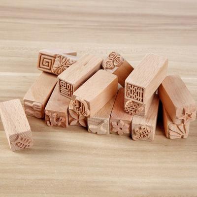 Wood Seal for Printing Hand Carved Wooden Stamps DIY Clay Pottery Printing Blocks Clay Tool Fish Bone / Squirrel / Flower / Deer