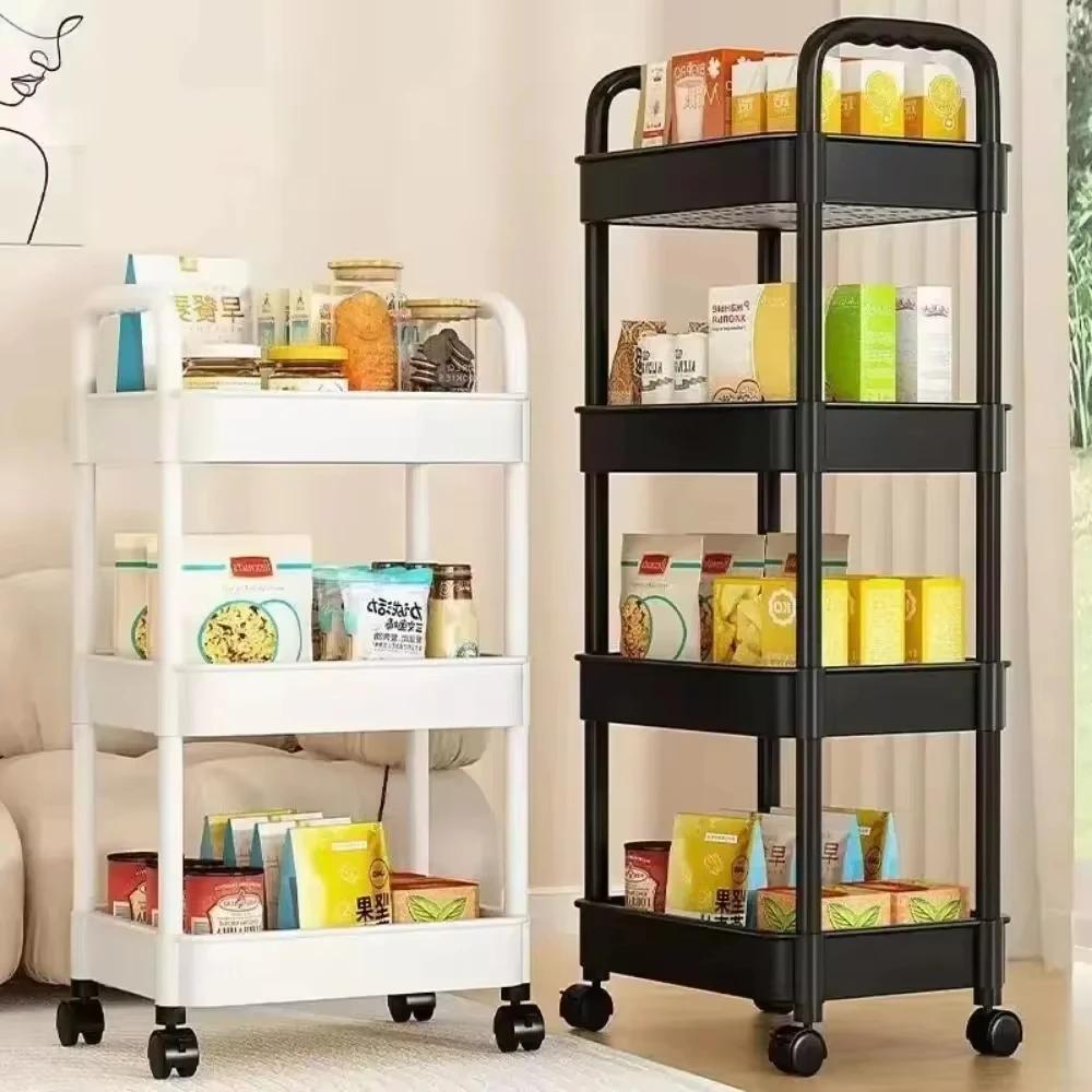 3/4Layer Trolley Organizer Mobile Bathroom Bathroom Storage Trolley Rack Household Kitchen Multifunctional Cart with Wheels