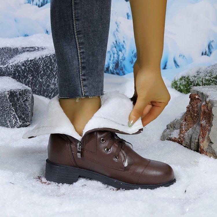 Women Ankle Boots Flat Low Heel Belt Buckle Short Large Size Fall Winter