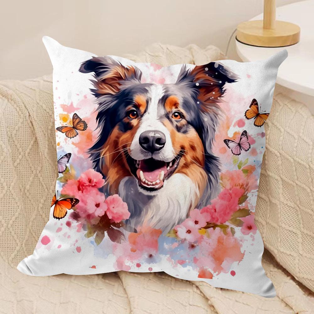 watercolor Pet Dog Cushion Cover Soft Plush Fabric DoubleSided Printed Cushion Covers for All Seasons Modern HomeDecor Gift