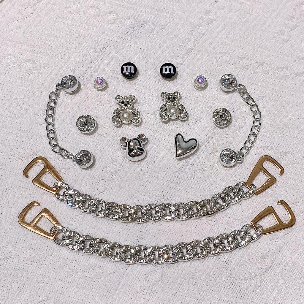 Fibbia a Catena con Orsetto Abbraccio e Strass per Scarpe con Foro Accessori Fai da Te
