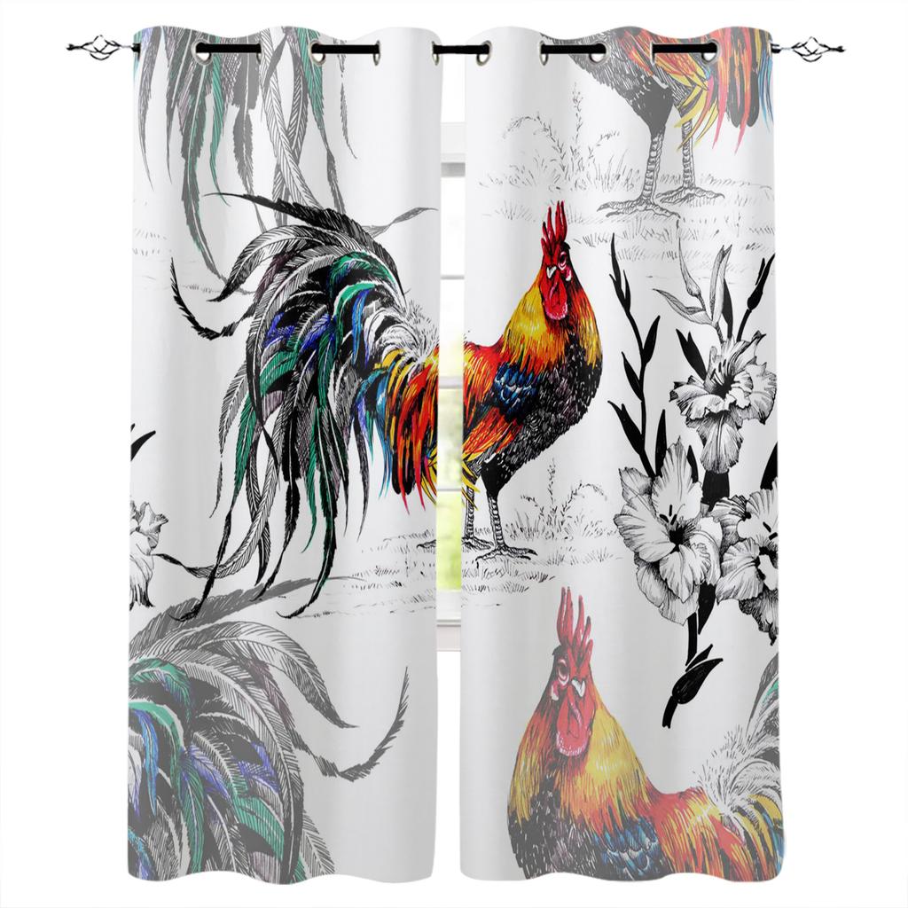 Farm Life Rooster Hen Sunflower Home Decor Window Curtains Bedroom Kitchen Curtain Panel Curtains for Living Room