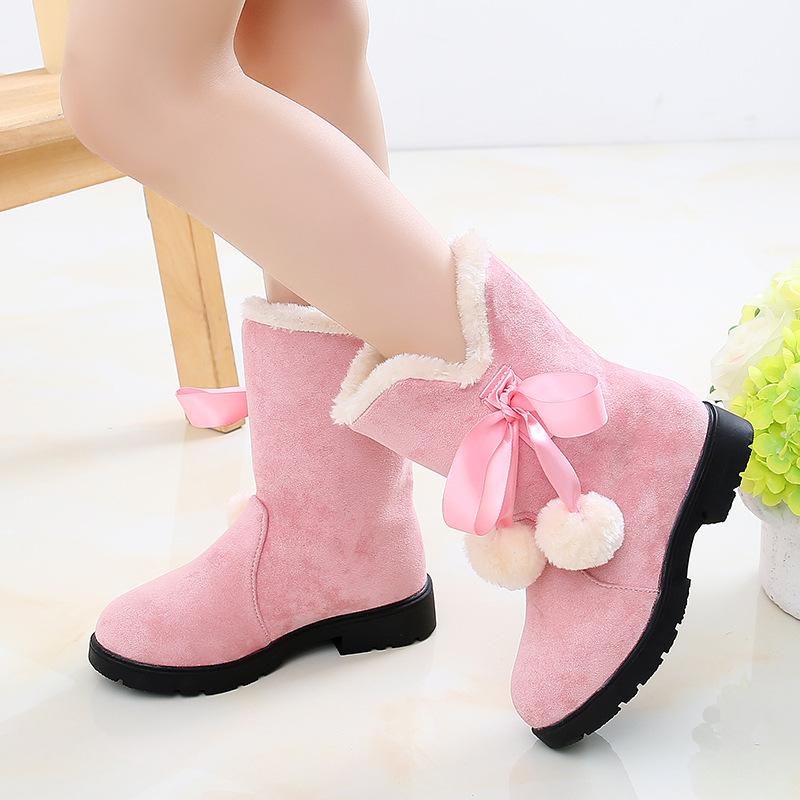 Children's Snow Boots, Girls' Boots, Winter Boots, Big Children's Plus Velvet Baby Princess Short Boots, Girls' Cotton Shoes