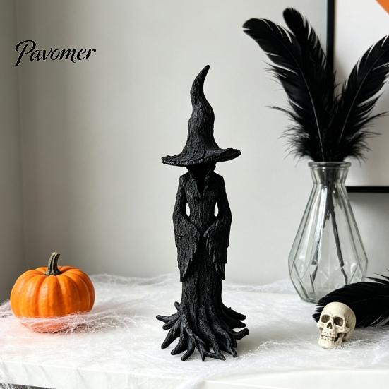 Spooky Resin Statue for Home Decor Halloween Witch Statue, Gothic Tree Figurine, Vintage Mysterious Bark Texture Art Dark Fantasy Ornament Tabletop,