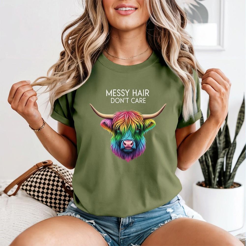 Highland Cow Messy Hair Colorful Unisexs Tshirt