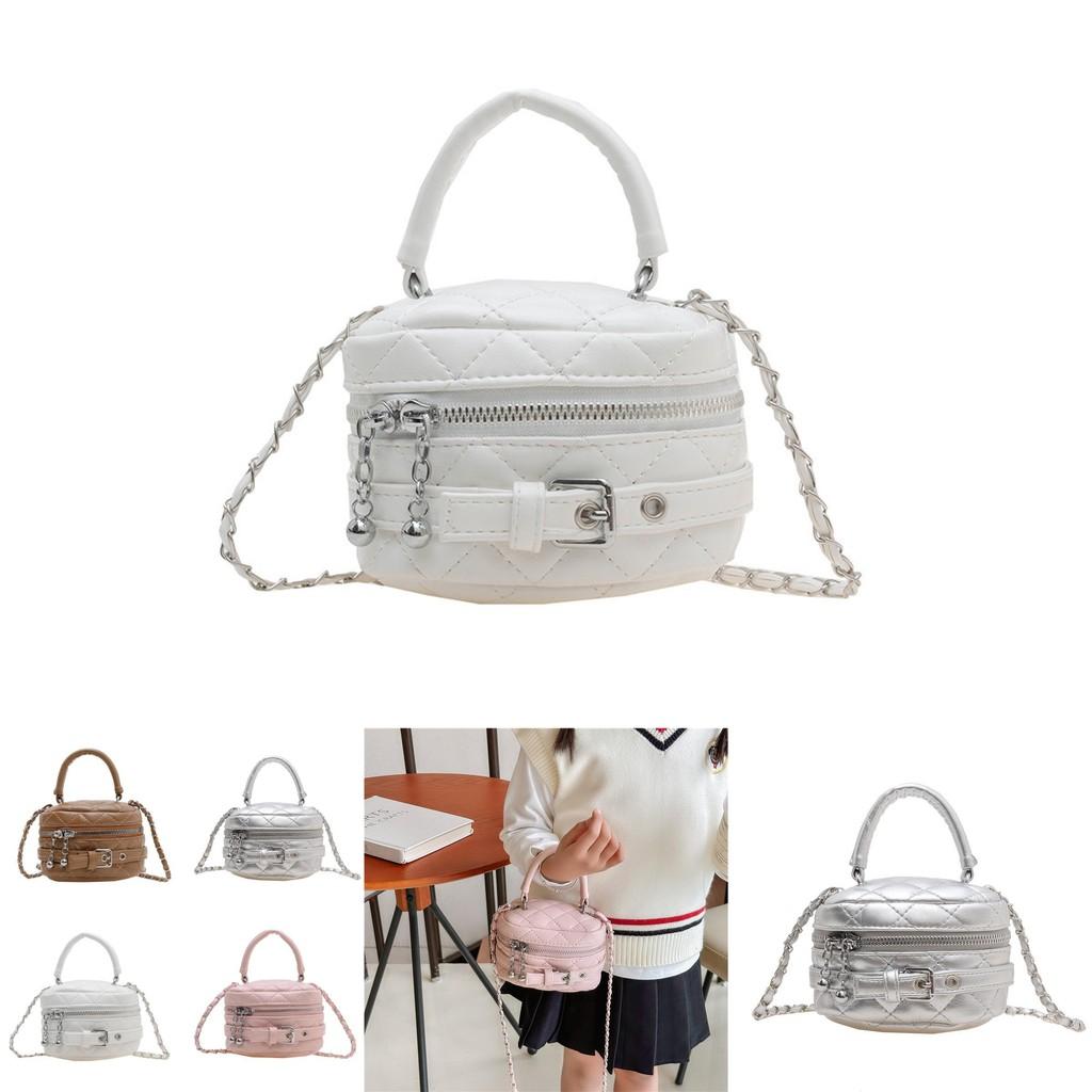 Childrens Bucket Bag With Chain Pattern Pu Material For Kindergarten Girls Daily Use