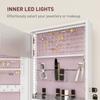108 x 37cm Lockable Jewellery Cabinet, with LED Lights - White Surface and Pink Lining