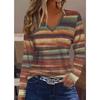 Ladies' Elegant Casual Long Sleeve T-shirt - V-neck Contrast Stripe 3D Pattern Print