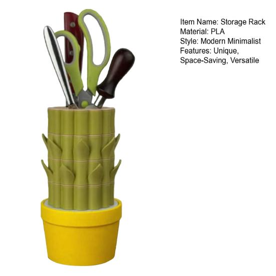 Cactus Knife Block Bamboo Storage Rack Compact Slim Profile Kitchen Knife Holder Cactus-Style Organizer Easy to Clean Stable Weighted Base Kitchen