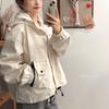 2025 Spring-Autumn Hooded Petite Windbreaker Jacket - Loose, Versatile, and Stylish Workwear Top